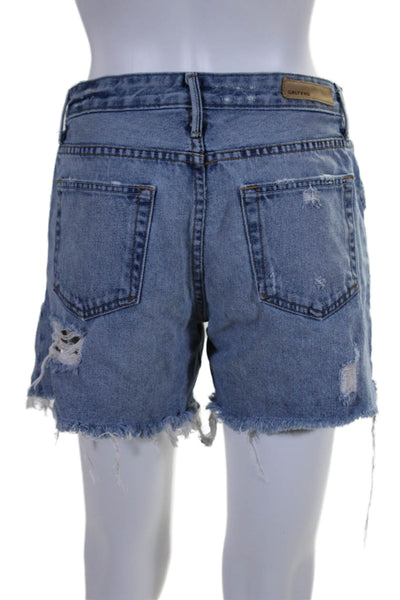 Grlfrnd Womens Button Fly Distressed Fringe Denim Shorts Blue Size 26