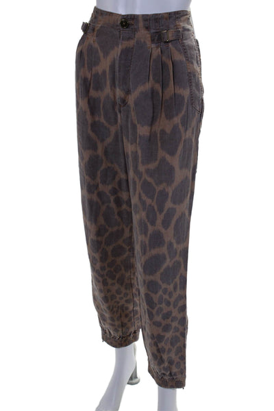 Anthropologie Womens High Rise Leopard Printed Woven Pants Brown Size 4