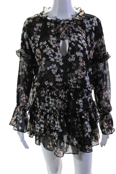 Misa Women's V-Neck Long Sleeves Ruffle Tiered Floral Mini Dress Size XS