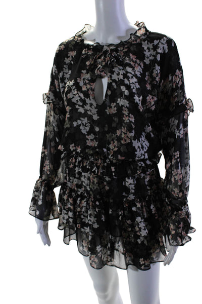 Misa Women's V-Neck Long Sleeves Ruffle Tiered Floral Mini Dress Size XS