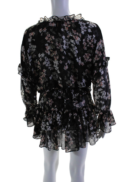 Misa Women's V-Neck Long Sleeves Ruffle Tiered Floral Mini Dress Size XS