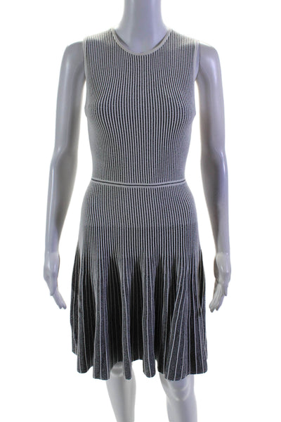 Theory Women's Round Neck Sleeveless Fit Flare Mini Dress Gray Size S