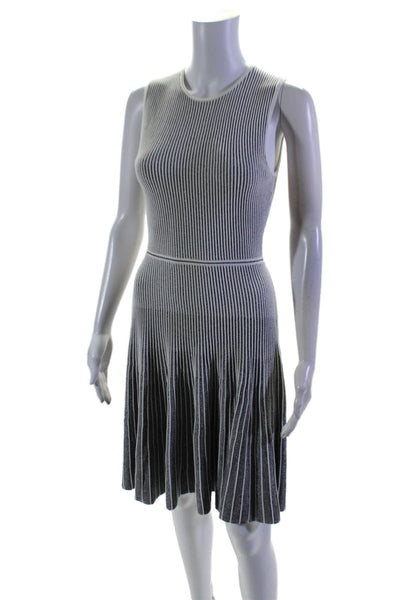 Theory Women's Round Neck Sleeveless Fit Flare Mini Dress Gray Size S