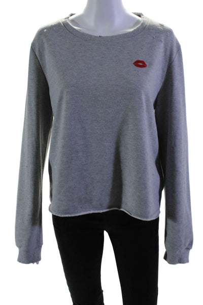 Honey Punch Women's Long Sleeves Distress Pullover Sweatshirt Gray Size L