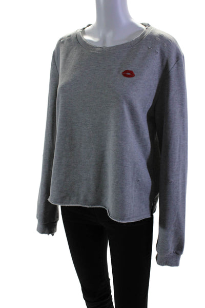 Honey Punch Women's Long Sleeves Distress Pullover Sweatshirt Gray Size L