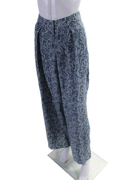 Intermix Womens Silk Paisley Print Wide Leg Pants Blue White Size Small