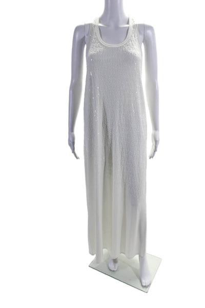 Marie France Van Damme Womens Sequined Sleeveless Maxi Dress White Size 0