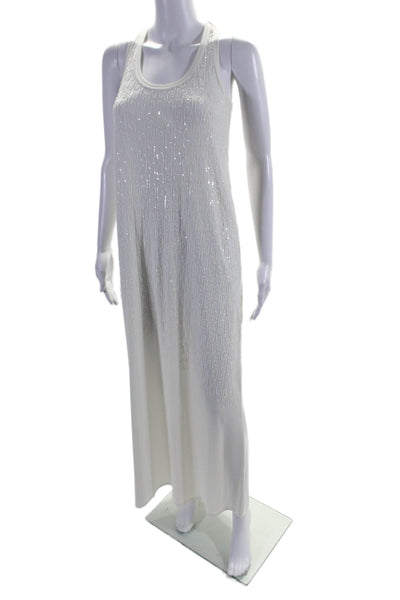 Marie France Van Damme Womens Sequined Sleeveless Maxi Dress White Size 0