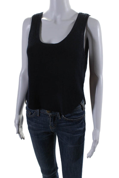 Intermix Womens Sleeveless Pullover Shell Sweater Navy Blue Cotton Blend Medium