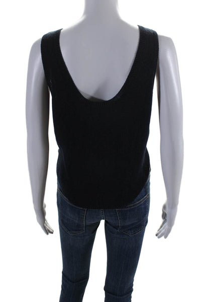 Intermix Womens Sleeveless Pullover Shell Sweater Navy Blue Cotton Blend Medium