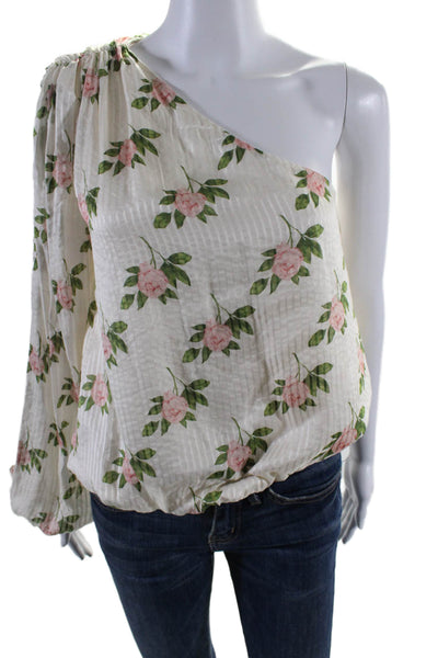 Cami NYC Womens Silk Floral Print One Shoulder Blouse White Pink Size Small