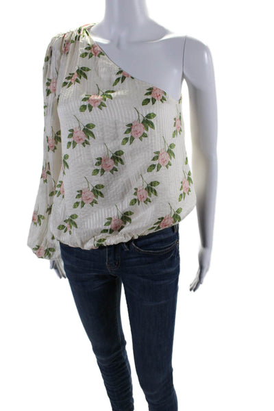 Cami NYC Womens Silk Floral Print One Shoulder Blouse White Pink Size Small