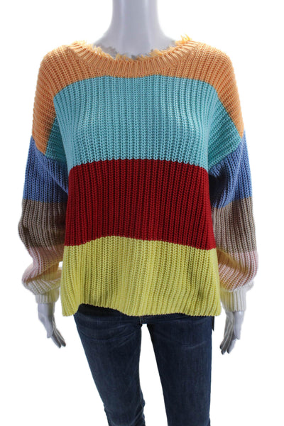 525 America Womens Long Sleeves Sweater Multi Colored Cotton Size Medium