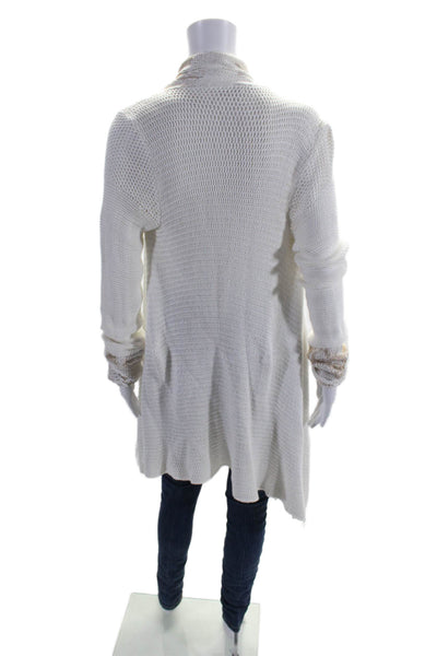 Casmari Womens Long Sleeves Knit Wrap Sweater White Beige Cotton Size 3