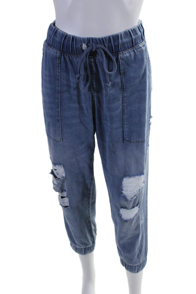 Bella Dahl Womens Distressed Four Pocket Mid-Rise Tapered Pants Blue Size M