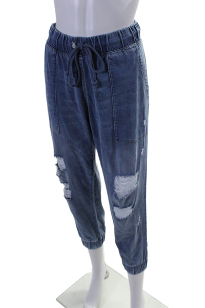 Bella Dahl Womens Distressed Four Pocket Mid-Rise Tapered Pants Blue Size M