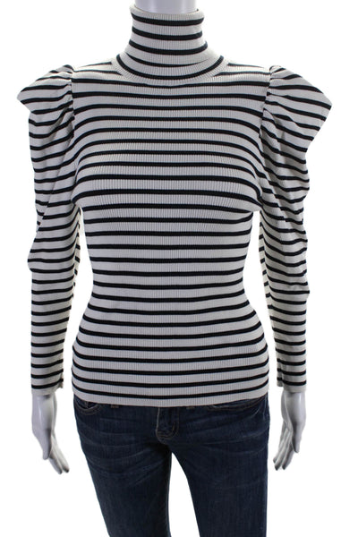 ALC Womens Long Sleeve Turtleneck Striped Knit Top White Black Size Small