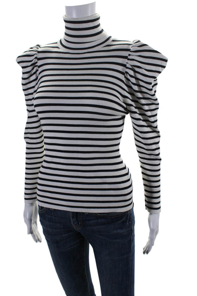 ALC Womens Long Sleeve Turtleneck Striped Knit Top White Black Size Small