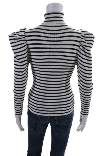 ALC Womens Long Sleeve Turtleneck Striped Knit Top White Black Size Small