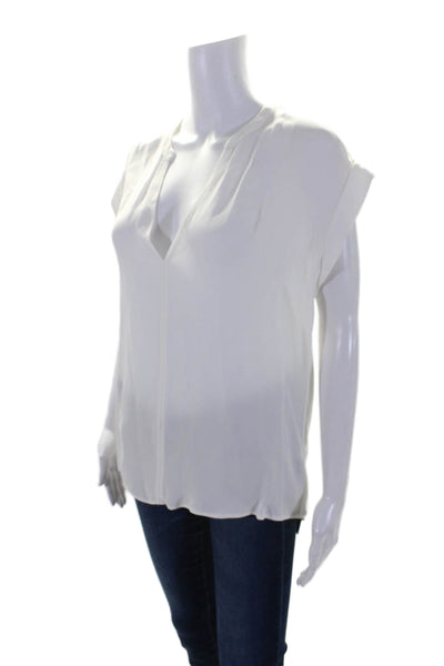 A.L.C. Womens Short Sleeves Pullover V Neck Blouse Snow White Size Small