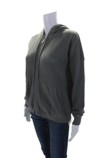 Kokun Womens Woven Long Sleeves Full Zipper Hoodie Gray Cotton Size Small