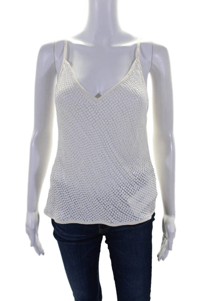 Elaine Kim Womens Sequined V Neck Sleeveless Tank Top Ivory White Size 6