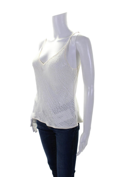 Elaine Kim Womens Sequined V Neck Sleeveless Tank Top Ivory White Size 6