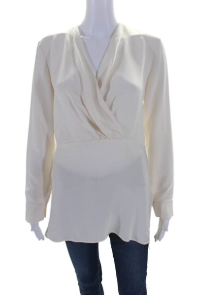 Derek Lam Womens Silk Long Sleeves Side Slit V Neck Blouse White Size 4