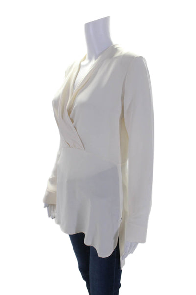 Derek Lam Womens Silk Long Sleeves Side Slit V Neck Blouse White Size 4