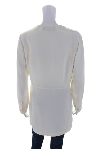 Derek Lam Womens Silk Long Sleeves Side Slit V Neck Blouse White Size 4