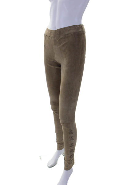 Sharis Place Womens Suede High Rise Pull On Skinny Leg Pants Beige Size 0