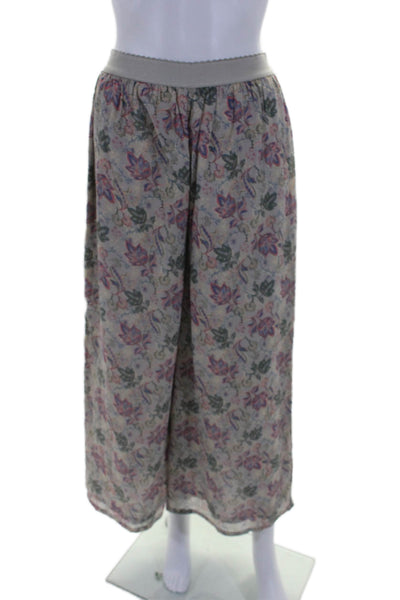 Wrap Womens Floral Print High Rise Wide Leg Pants Gray Multi Colored Cotton Size