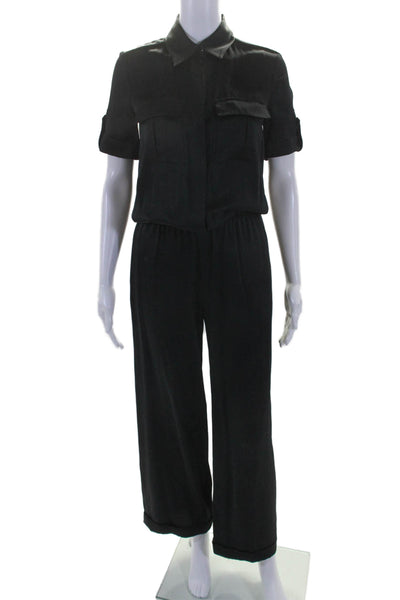 Azzaro Voyage Womens Short Sleeves Button Down Wide Leg Jumpsuit Black Size 6