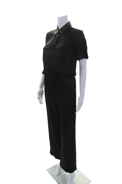 Azzaro Voyage Womens Short Sleeves Button Down Wide Leg Jumpsuit Black Size 6