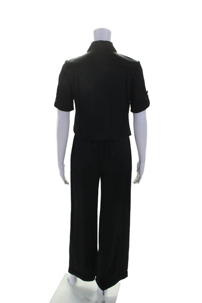 Azzaro Voyage Womens Short Sleeves Button Down Wide Leg Jumpsuit Black Size 6