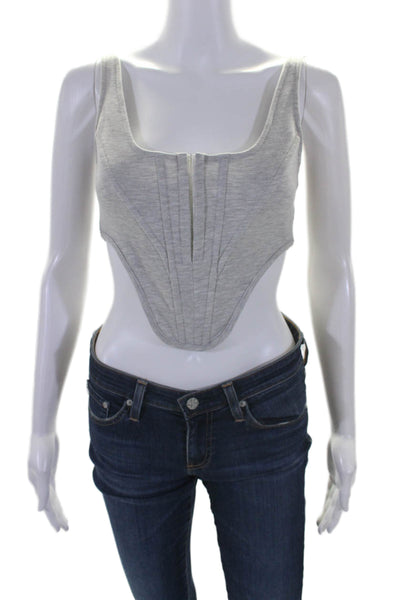 The Kript Womens Asymmetrical Zipped Hook & Loop Cropped Blouse Top Gray Size S