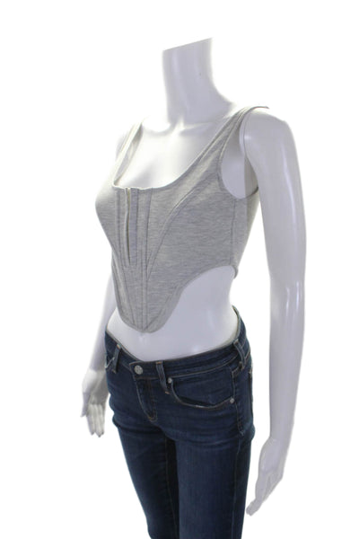 The Kript Womens Asymmetrical Zipped Hook & Loop Cropped Blouse Top Gray Size S