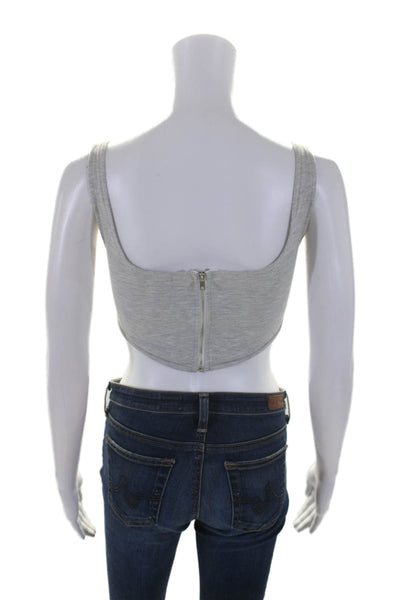 The Kript Womens Asymmetrical Zipped Hook & Loop Cropped Blouse Top Gray Size S