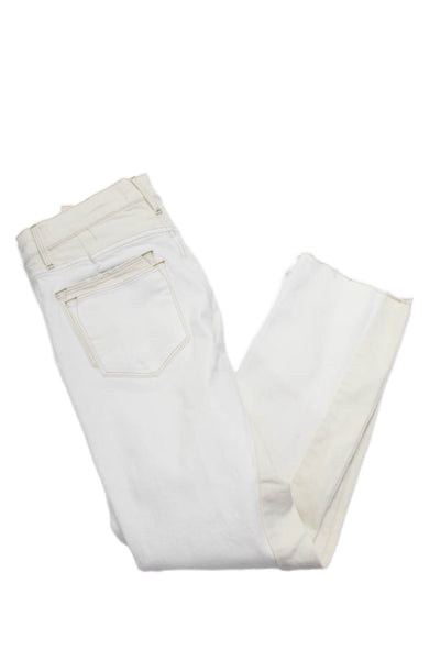 Frame Womens High Rise Straight Leg Raw Hem Jeans Off White Cotton Size 25