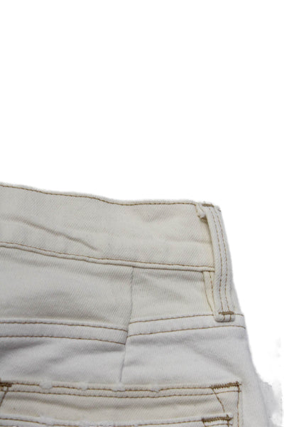 Frame Womens High Rise Straight Leg Raw Hem Jeans Off White Cotton Size 25