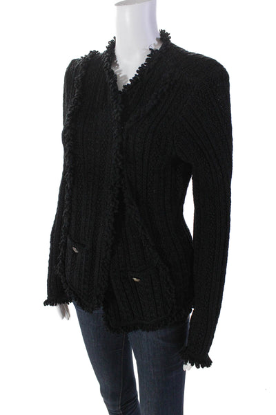 Intermix Womens Woven Long Sleeves Cardigan Sweater Black Cotton Size 6