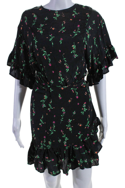 AFRM Women's Round Neck Short Sleeves Ruffle Wrap Floral Mini Dress Size XS