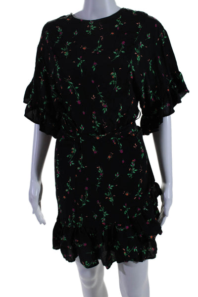 AFRM Women's Round Neck Short Sleeves Ruffle Wrap Floral Mini Dress Size XS