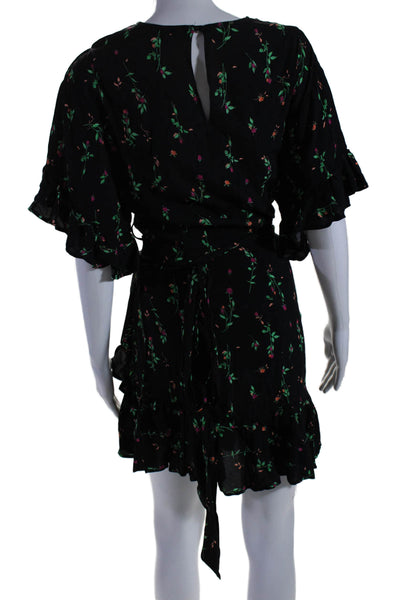 AFRM Women's Round Neck Short Sleeves Ruffle Wrap Floral Mini Dress Size XS