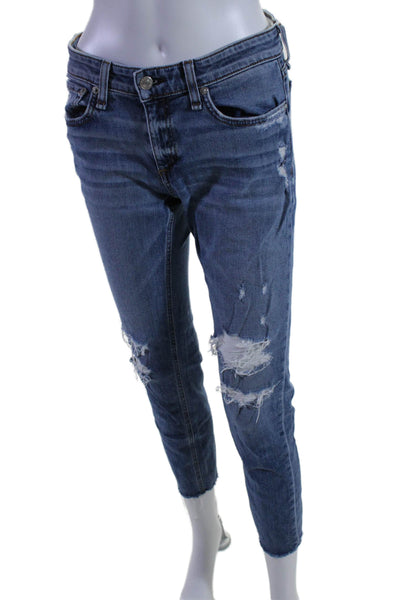 Rag & Bone Womens Cotton Distressed Low Rise Dre Boyfriend Jeans Blue Size 25