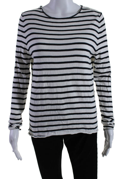 Allude Womens Cotton Knit Striped Print Long Sleeve Shirt White Black Size XS