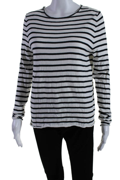 Allude Womens Cotton Knit Striped Print Long Sleeve Shirt White Black Size XS