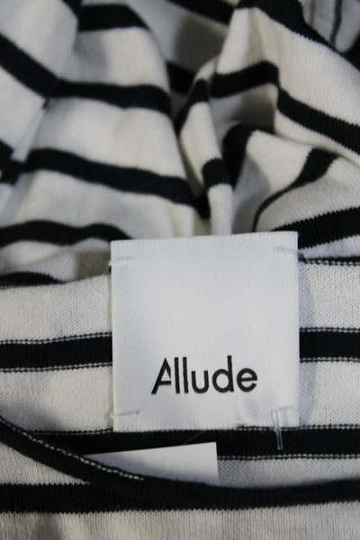 Allude Womens Cotton Knit Striped Print Long Sleeve Shirt White Black Size XS