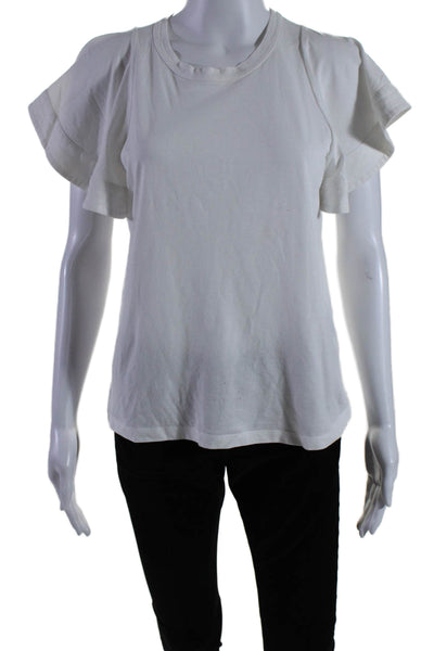 A.L.C. Womens Cotton Bell Short Sleeve Crewneck Shirt Top White Size S