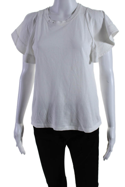 A.L.C. Womens Cotton Bell Short Sleeve Crewneck Shirt Top White Size S